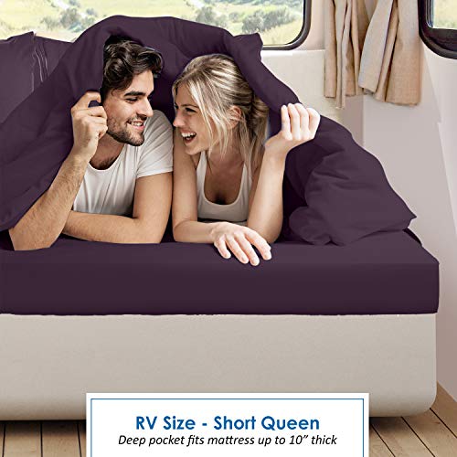 Image of Nestl Purple Short Queen Sheets for RV, Hotel Luxury RV Queen Sheets Set, 6 Piece Fitted Bed Sheet Set and Pillowcases, Super Soft, Wrinkle-Free, and Breathable Camper Bedding