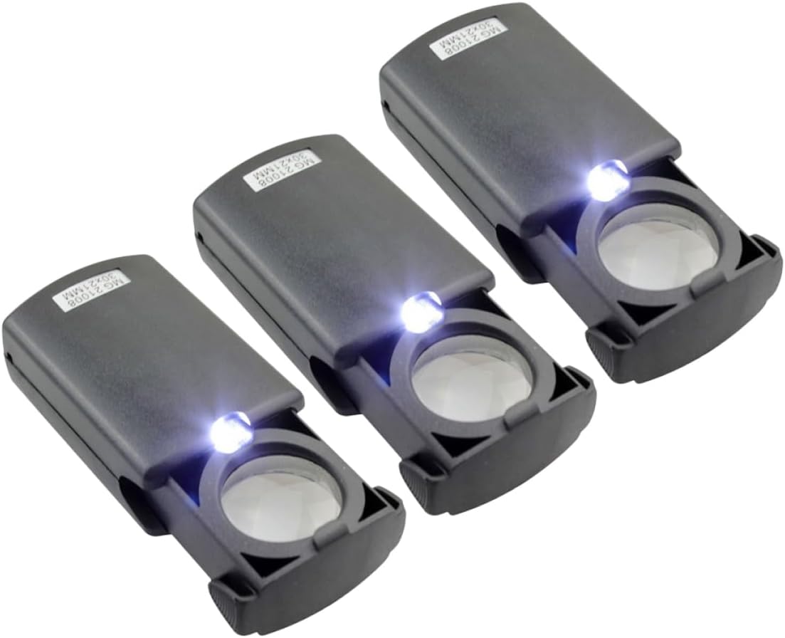 Led Jewelry Magnifier Necklace 3 Pack 30x21mm Loupe Glasses Light for Stamps Coins