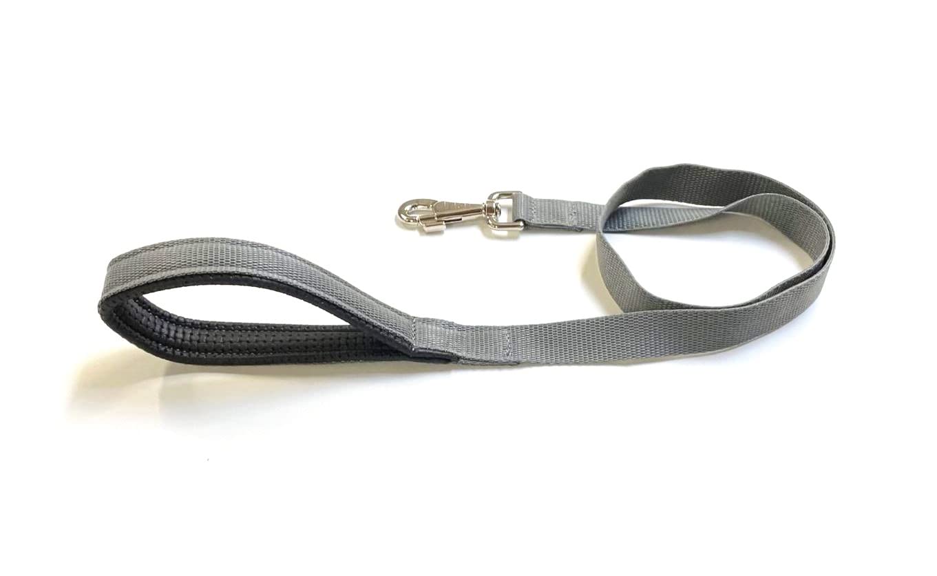 Short Dog Lead With Padded Handle Walking Training Leash Close Control In Strong 25mm Webbing (Silver/Grey, 45" (1.1 Metres))