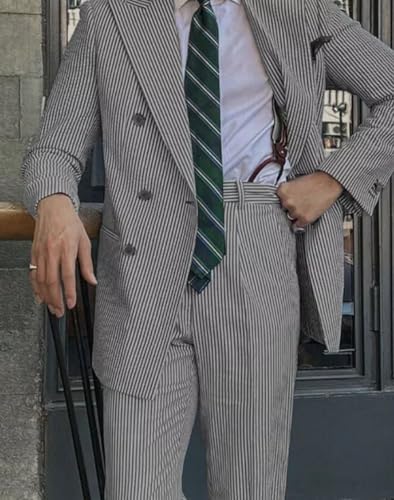 Mens Seersucker Blazer Double Breasted Summer Lightweight Suit Jacket Party Beach Grooms Wedding3