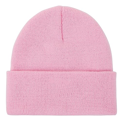 American Trends Men Women Beanie Hat Knit Cuffed Winter Hats Warm Soft Cute Plain Skull Beanie Hats For Outdoor Pink One Size #TOP2