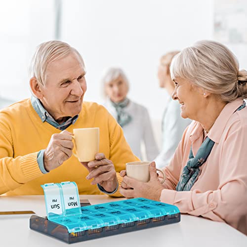 Image of 7 Day Extra Large Pill Organizer 2 Times a Day, Weekly Pill Box Twice a Day, XL AM PM Pill Case, Oversized Daily Medicine Organizer for Vitamin, Big Pill Container (Cyan) | Easy-Open, High-Capacity, Bold-Letters, Senior-Friendly, AM /PM, Weekly-Tracking, BPA-Free, Long-Lasting