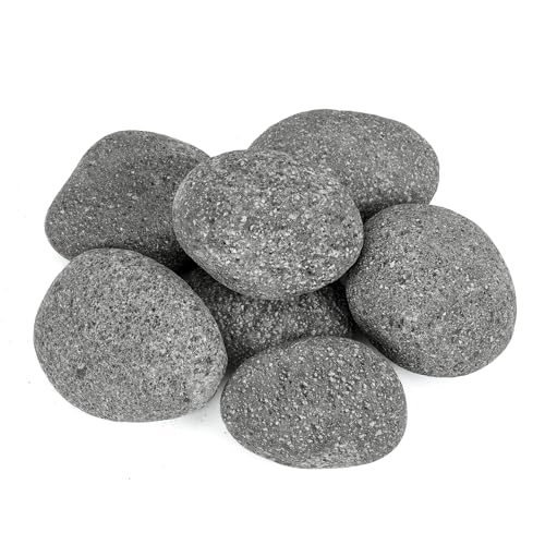 Skyflame 3-5 Inch Round Lava Rock Pebbles, 10 Pounds Black Natural Tumbled Stones for Indoor Outdoor...