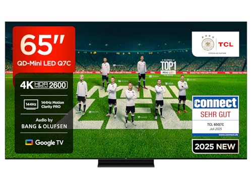 TCL 65Q7C QLED Mini LED Fernseher, 65 Zoll, 4K HDR Premium, Dolby Vision IQ & Atmos, Smart TV mit Google TV, 6.2.2 Sound, 144Hz VRR, AMD FreeSync Premium Pro, HDMI 2.1, AirPlay 2