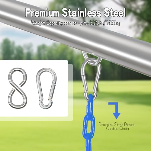 Toddler Swing Seat with Coated Chains, Heavy Duty Kids High Back Bucket Swing with Tree Straps and Hooks for Outdoor, Playground, Backyard, Swing Set Accessories by Domaker, Blue - Thumbnail 4