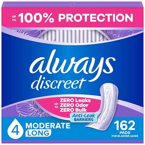 Always Discreet Adult Incontinence Pads for Women, Drier, 4 Drop Long Length, Moderate Absorbency...