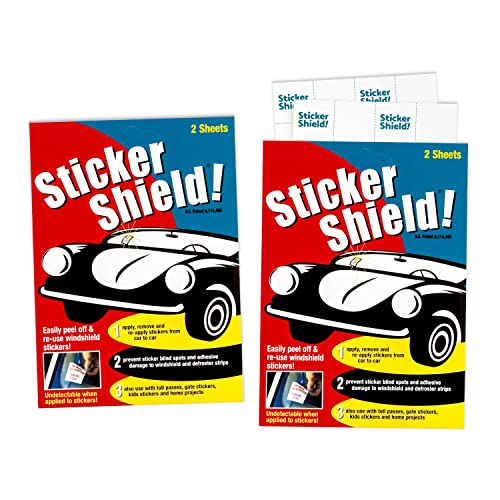 Sticker Shield - Windshield Sticker Applicator for Easy Application Removal and Re-Application from Car to Car - 4 inch x 6 inch Sheets (2 Packs (4 Sheets Total))