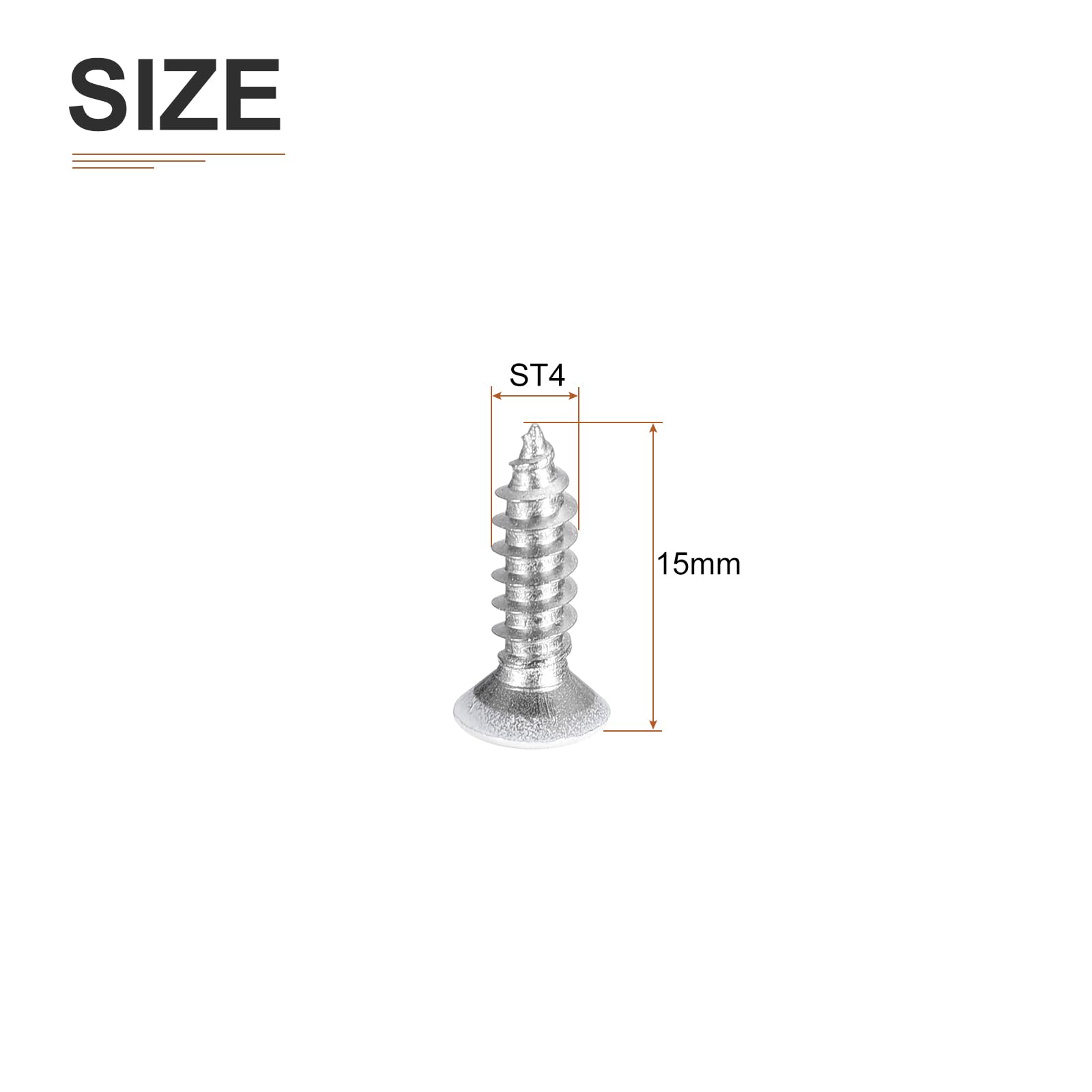 DTGN 50Pcs ST4x15mm Flat Head Wood Screws, 304 Stainless Steel White Phillips Self Tapping Screws - Image 2