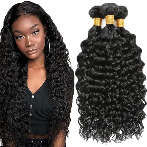 Extensiones de pelo humano negro natural Water Wave de 40 cm para lucir una melena radiante