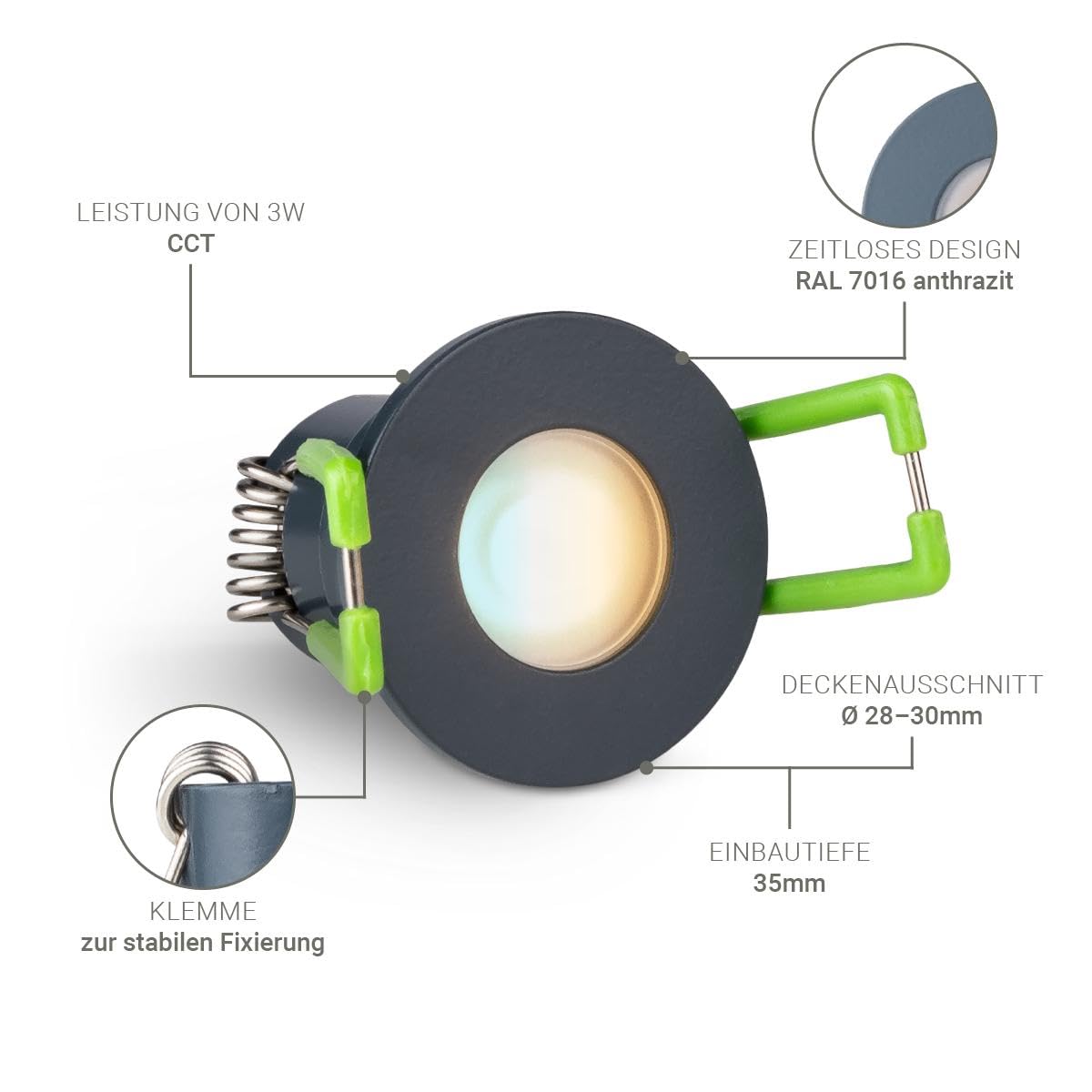 3W Mini LED Spots CCT Farbwechsel Warm-Neutral-Kalt-Weiß , Farbtemperatur einstellbar + Dimmbar über Funk & Wifi, smarthome Einbaustrahler IP65 Schutz für Innen- und Außen (Anthrazit, 8x Minispot)