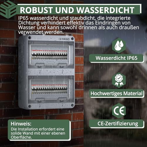 EYPINS Verteilerkasten Aufputz 2-Reihig 24 Module, Sicherungskasten Aufputz IP65 Feuchtraum Aufputzverteiler, Unterverteilung Aufputz mit umlaufender Dichtung für Garten oder Außenbereichen – Bild 5