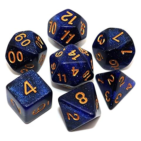 CREEBUY DND Dice Set Dark Blue Mix Black Nebula Dice for Dungeon and Dragons D&D RPG Role Playing Games 7Pcs Polyhedral Dice with Dice Bag Cover