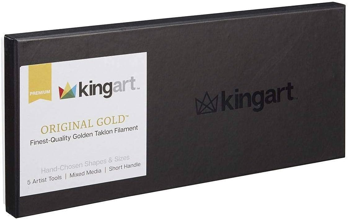 KINGART Original Gold Series Premium Golden Taklon Multimedia Artist Brushes, Painting Tools for Oil, Acrylic, Watercolor and Gouache, Gift Box, Set of 5