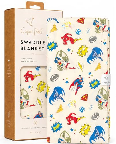 Image of Copper Pearl Swaddle Blankets for Newborns | Soft Stretchy Receiving Blankets for Boys and Girls | Large 46 x 46 Inch Baby Blankets | Lightweight and Breathable Swaddles | Justice League
