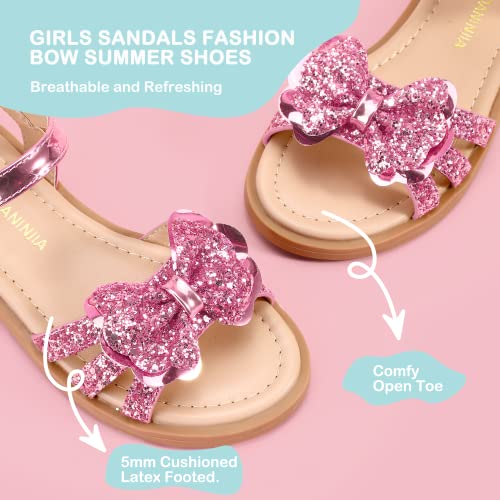 Image of PANDANINJIA Girls Sandals, Open Toe Cute Bow Princess Girls Flats, Sparkly Summer Dress Shoes Sandals for Toddler /Little Kid /Big Kid