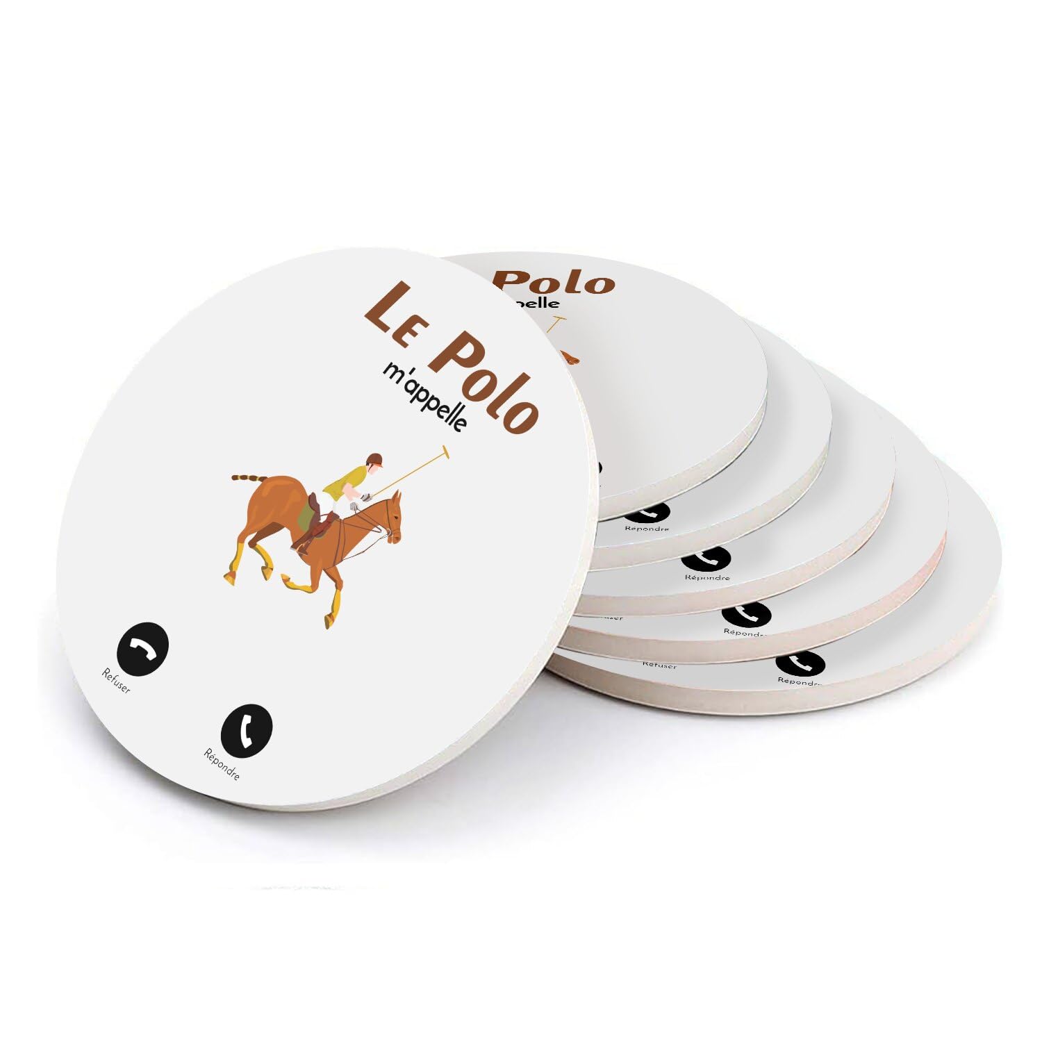 Sous-verre ronds en céramique polo lot de 6 dessous de verre cheval pour table basse