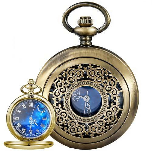 Image of Tiong Roman Numerals Scale Quartz Pocket Watches with Chain Christmas Graduation Birthday Gifts Fathers Day