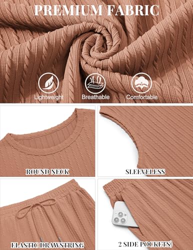 COOFANDY Men's 2 Piece Outfits Sleeveless Fashion Shirt and Shorts Set Summer Lightweight Knit Set, Khaki, L