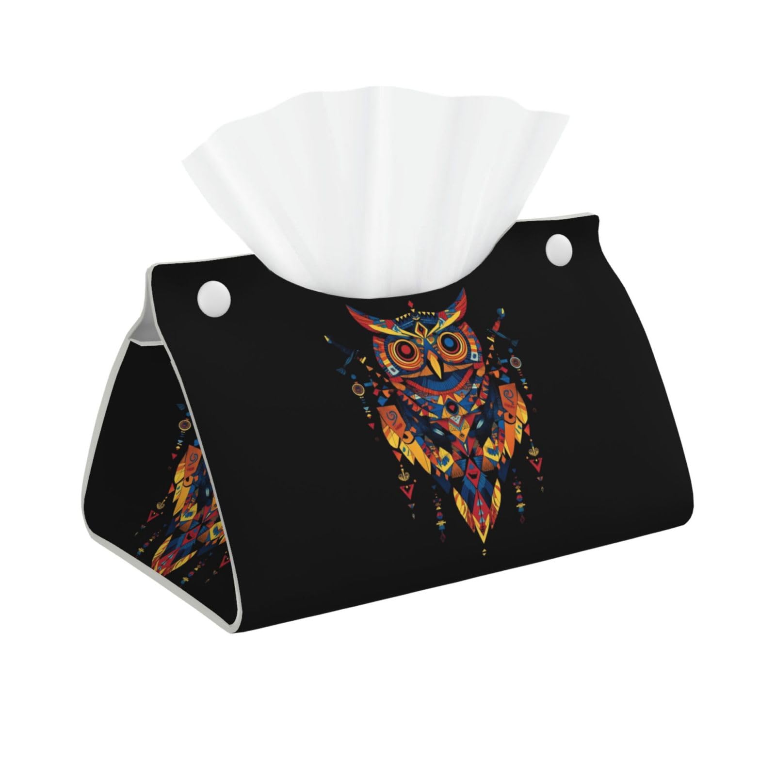 Mysterious Owl Rectangular Leather Tissue Box Cover, Folding Facial Tissue Holder Dispenser for Car