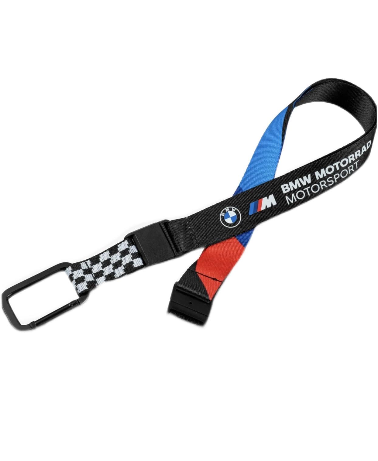 BMW Motorrad Motorsport Cordón con Logotipo M, Negro con Diseño de Cuadros de Carreras, Azul y Rojo
