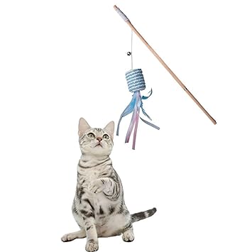 Poochles Cat Wand Toy | Scratchy Jute Cat Teasing Stick for Kitten & Adult Cat Cat Scratching Toy Wand