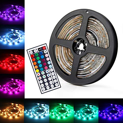 UBEGOOD 5M Tiras LED, RGB 5050 Led Strip Tiras de Luces LED con Control Remoto IR 44-Teclas, 20 Colores 4 Modos de Luces Kit para Habitación,TV, Hogar, Cocina, Decoración Navideña
