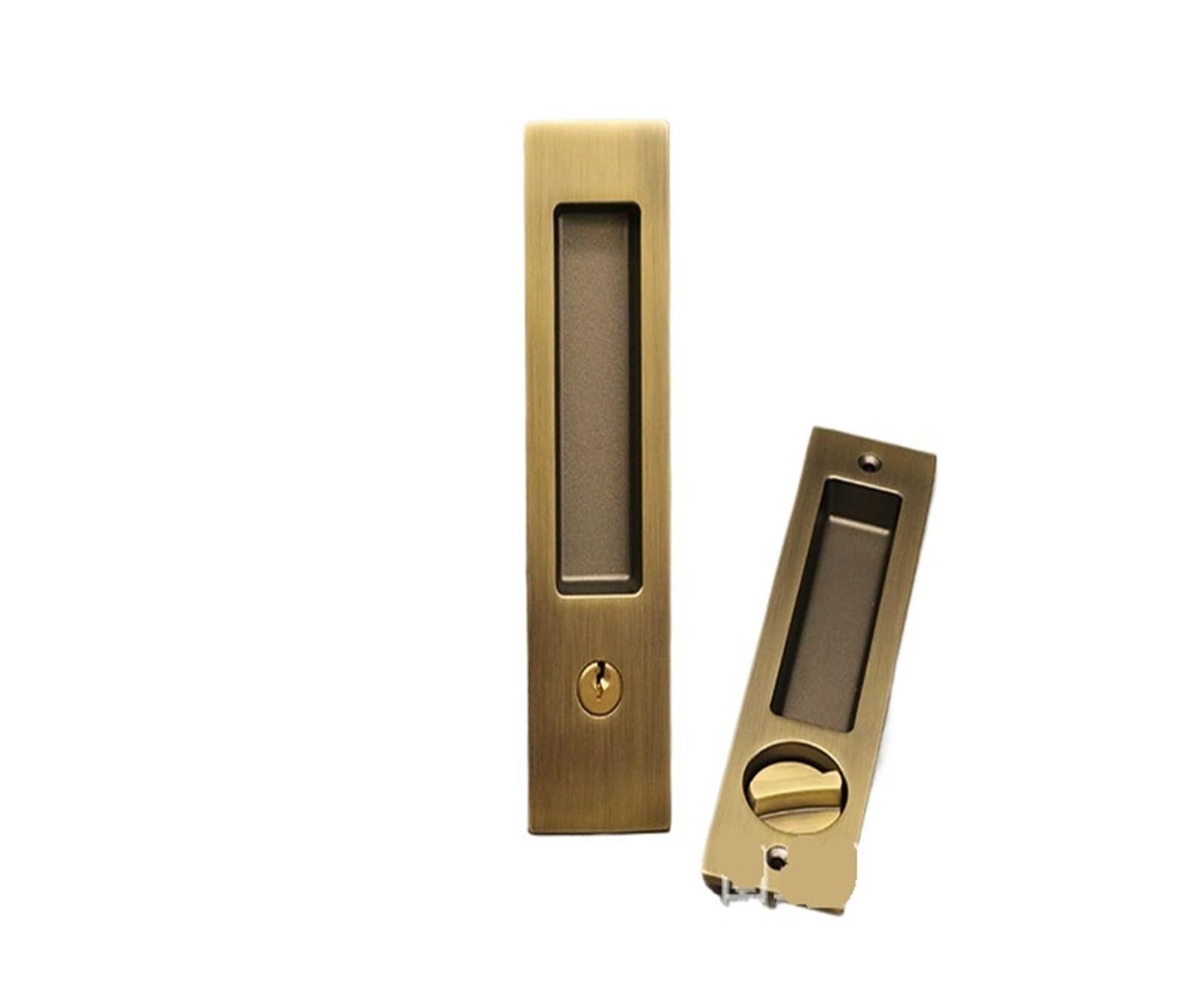 NYRXRYTCA Chinese Retro Sliding Door Lock Indoor Cabinet Wooden Door Double-Sided Sliding Door Lock Bathroom Balcony Flat Push Button European Style(YM04 bronze with lock)
