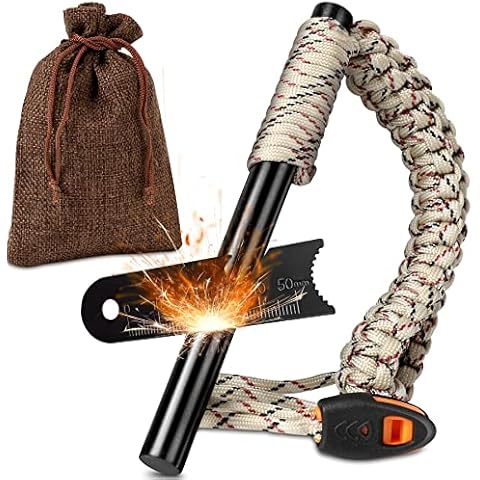 Popolic Survival Fire Steel | Flint And Steel Fire Starter Kit Magnesium Ferrocium Rod | Flint Striker with Multifunctional Ruler & Whistle for Outdoor Travelling Camping Hiking Cover