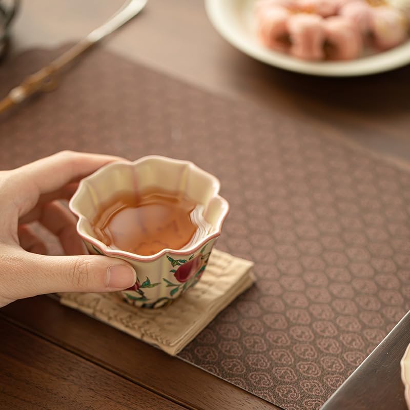 Tea Cup Pastel Nine Peach Chinese Style Teacup Master Ceramic Exquisite Flower Mouth Kung Fu Set Soaking Container