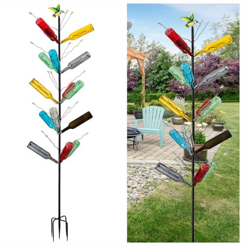 7.2FT Tall Wine Bottle Trees Stand for Garden Decorative Rustproof Metal Bottle Tree Holder Holds Up to 15 Bottles (Black)