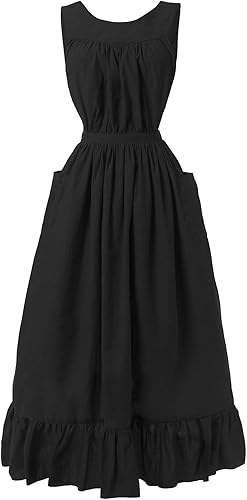 CR ROLECOS Delantal vintage blanco con volantes para mujer, delantal colonial pionero campesino, delantal ajustable, regalo de cocina