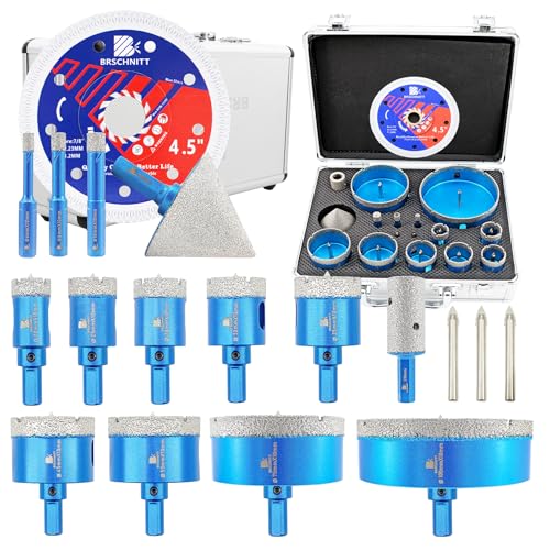 Diamond Tile Hole Saw Kit with Pilot Bit - (6-100mm) Dry Diamond Core Drill Bit Triangle Shank&amp;Tile Blade for Porcelain Tile Ceramic Stone Granite Marble