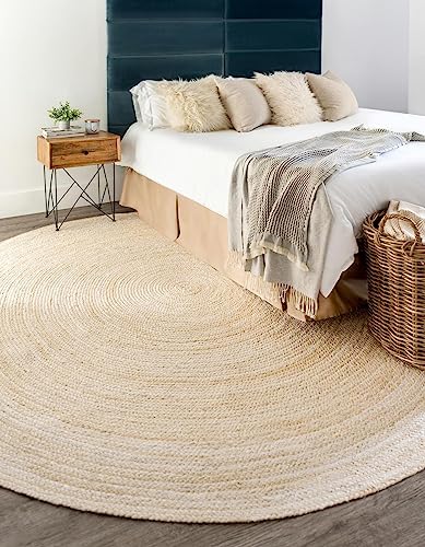 Image of Unique Loom Braided Jute Collection Area Rug - Dhaka (3' 3 inch Round, White)