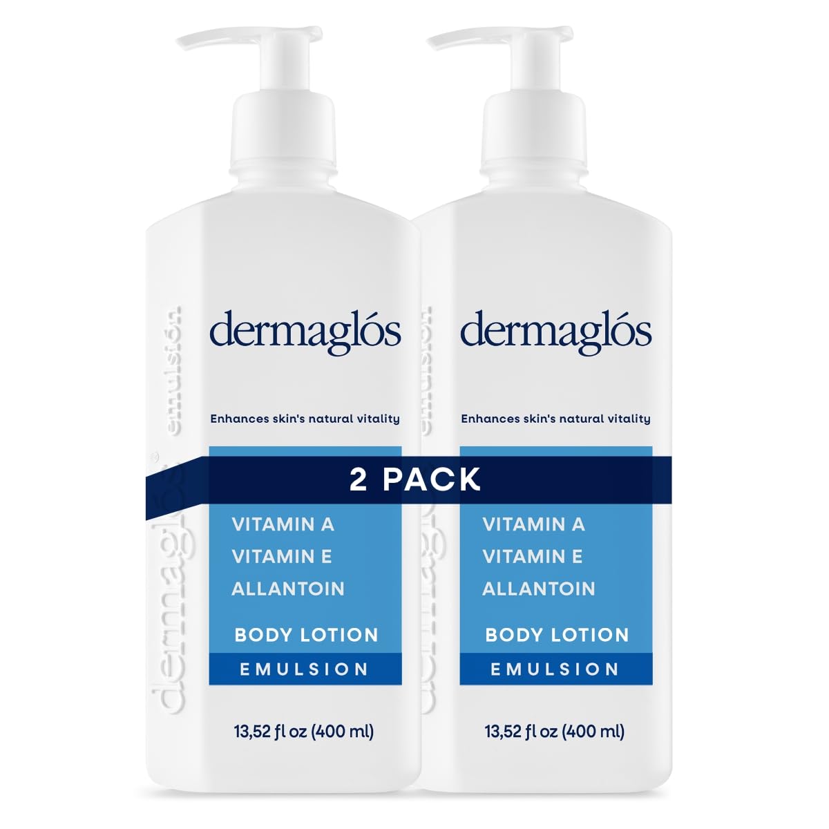 Dermaglos 2-pack Moisturizing Body Lotion for Dry Skin with Extra Vitamin A, Vitamin E & Allantoin | Hydrating & Regenerating formula for Stretch