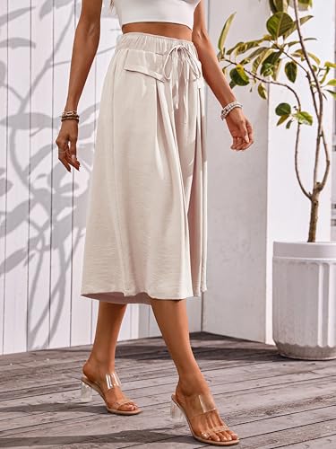 Wide Leg Capris Pants for Women Flowy Summer Casual Elastic Waist Cropped Pants Lounge Palazzo Trousers with Pocket4