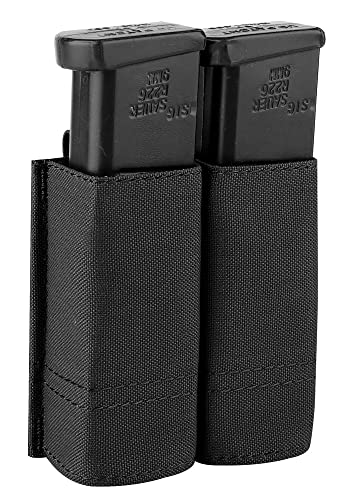 KRYDEX Double Pistol Mag Pouch, Nylon Magazine Pouch 9mm with Quick Release Magazine Insert (Black)