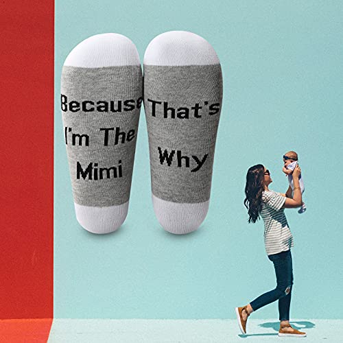 Image of LEVLO Mother's Day Because I'm The Mimi That's Why Socks Mother Birthday Gifts (2 Pairs-Mid Calf-Mimi)