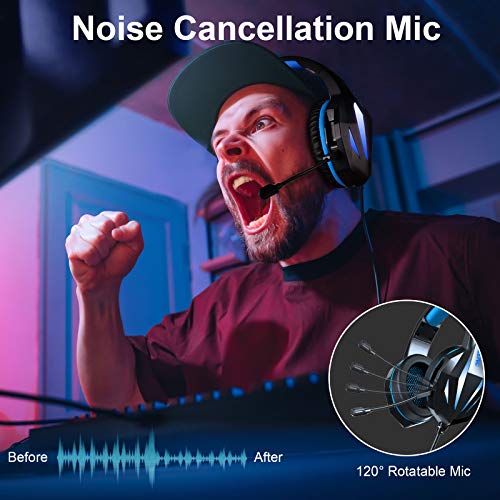 Tyuobox Gaming Headset With Microphone For Ps4, Xbox One, Pc, Headphones With Mic,Noise Cancelling Microphone, Led Light, Bass Surround For Playstation Nintendo Ps3 Games (Black Blue) #TOP5