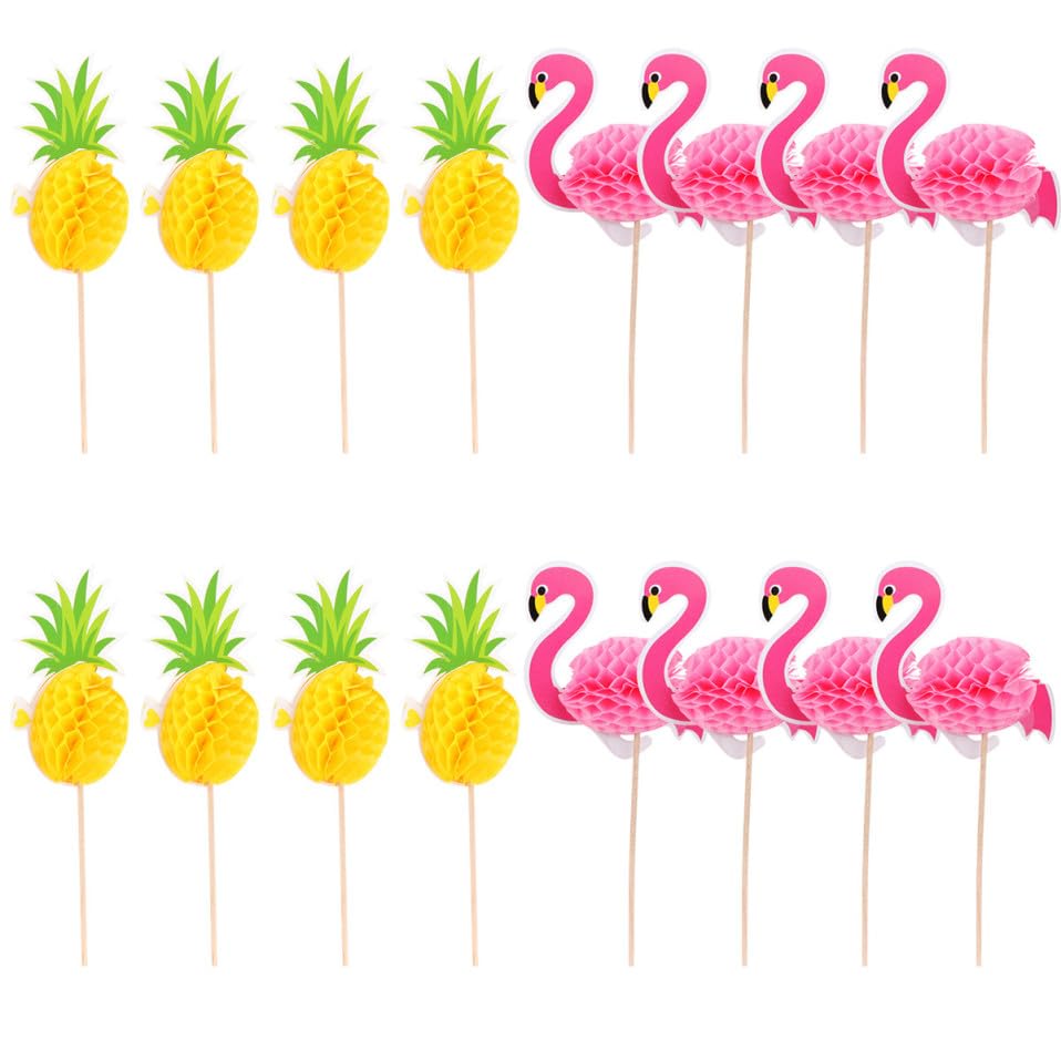 16 Pcs Flamingo Cake Decoration Honeycomb Paper Picks for Shower