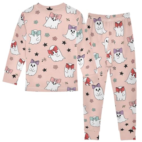 Pajama Sets Long Sleeve Cute Ghosts with Bows and Flower Soft Comfy Sleepwear 2 Piece PJS 3-8T3