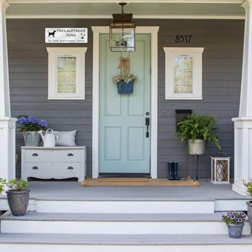 1 Stück Warnschild Hund Achtung Freilaufend, Aluminium mit Selbstklebend & Vorgebohrten Löchern, 25x9cm, Innen/Außen geeignet