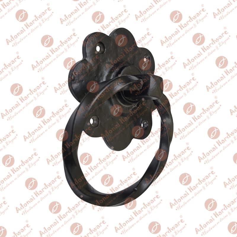 Adonai Hardware 4" "Adriel Antique Wrought Iron Cabinet Ring Drop Pulls (2 Pack, Black Powder Coated) for Vintage Wooden Barn Doors, Gates, Closets, Furniture, Drawers, Cupboards, Wardrobes and Sheds