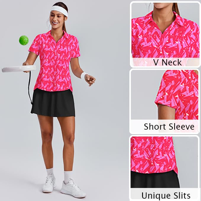 Image of PINSPARK Womens Golf Shirt Short Sleeve Polos UPF 50+ Collared Tennis Tops
