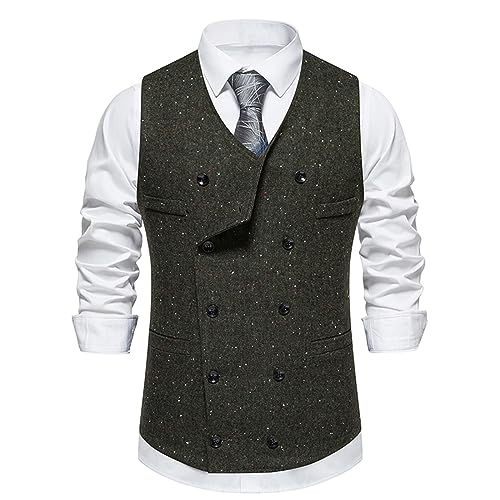 Mens Work Vest Lightweight Business Casual Dress Waistcoats Wedding Double Breasted Formal Vests For Suits Tuxedo2