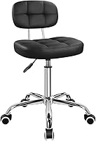 KKTONER OS001B Black PU Leather Rolling Stool with Backrest - Height Adjustable Swivel Chair for Home Office Salon Spa