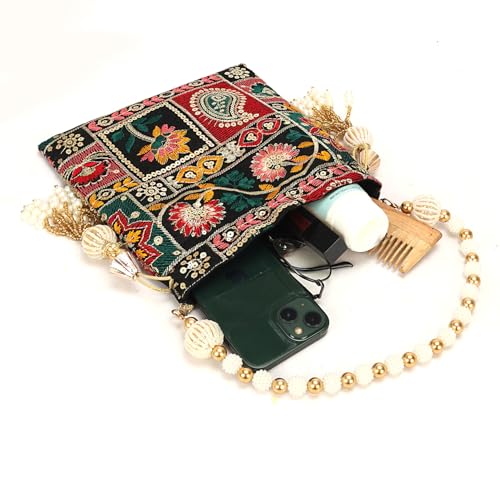 Image of LONGING TO BUY Indian Ethnic Pearls & Sequence Potli Bag for Women, Wedding Potli Bag and For Ethnic Wear