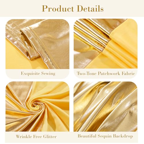 Image of Gold Yellow Arch Covers 7.2 and 6ft Sequin Sparkly Birthday Party Arch Backdrop Covers Set of 2 Spandex Shimmer Balloon Arch Stand Cover for Wedding Bridal Shower Baby Shower Photo Arches Background