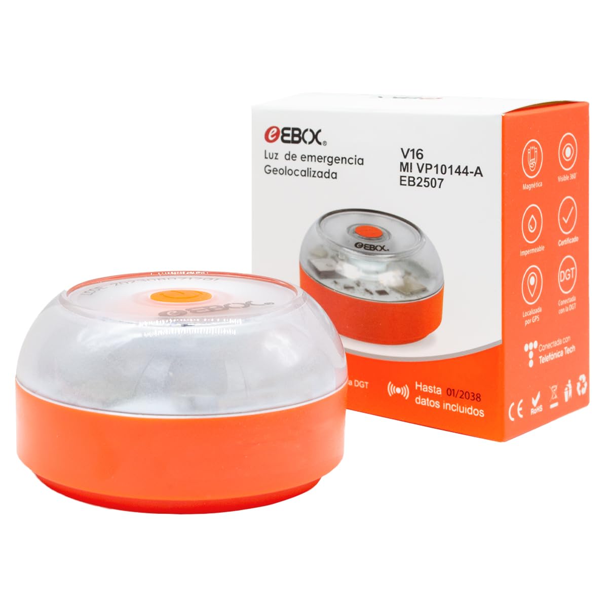 Beacon V16 Approved DGT Emergency Light IoT | Integrated SIM Card | Geolocated DGT 3.0 Connected Signal, Magnetic Base, Visibility 1 km 360°, Includes V9 Battery | Waterproof IP54