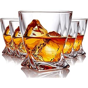 Whiskey Glasses set of 6 Crystal Old Fashioned Rock Glass Scotch Bourbon and Spirits 10 Ounce Liqueur Tumbler Thick Weighted