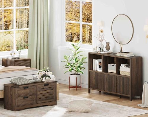 FATORRI 6 Cube Bookshelf with 3 Doors and Storage Bench